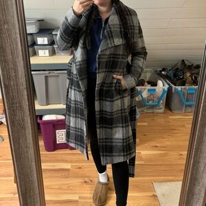 BCBG Wool Plaid Trench Coat
